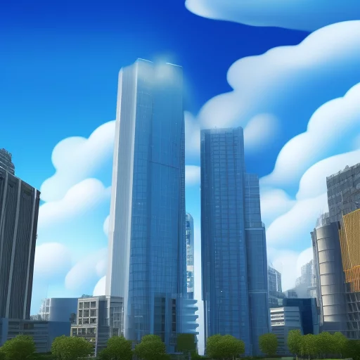 06716-1376461077-hyper realistic, megapolis, skyscraper in distance, big curly clouds, blue sky.webp